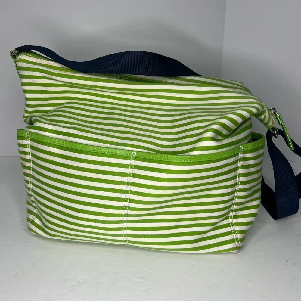 Kate Spade Cotton Blend Textile Green/White Stripped Shoulder Diaper Tote